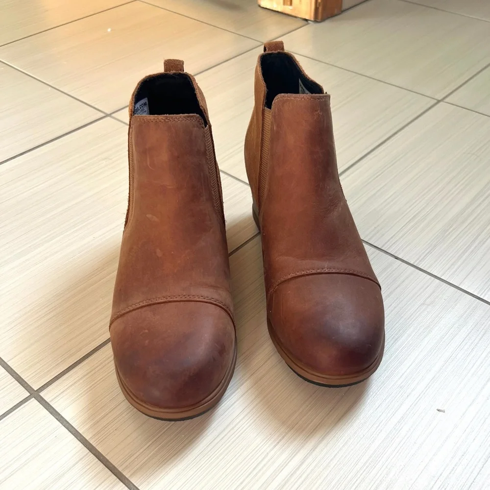 Sorel Evie Tan Leather Wedge Ankle Boots 8 - Picture 4 of 9